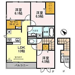 Masion Calme　II 201 2階3LDKの間取り