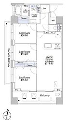 プロシード池上 3階3LDKの間取り