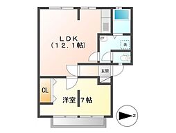 グリームハイツ 2階1LDKの間取り