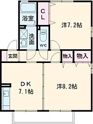 カーサ　タカラＡ 1階2DKの間取り