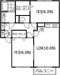 カサベルテ 1階2LDKの間取り