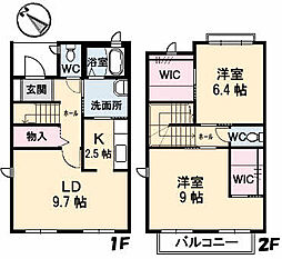 パルモ長束　Ｂ棟 1階2LDKの間取り
