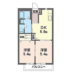 東武伊勢崎線 細谷駅 徒歩32分の賃貸アパート 2階2DKの間取り