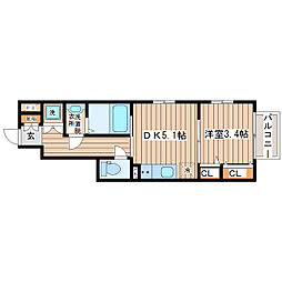 ラクラス福田町 1階1DKの間取り