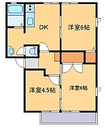 クレセント八幡Ａ 2階3DKの間取り
