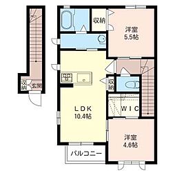 JR両毛線 新前橋駅 徒歩22分の賃貸アパート 2階2LDKの間取り