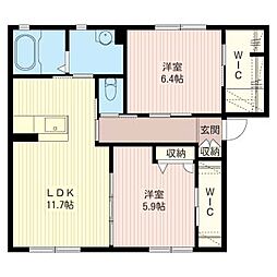 東武伊勢崎線 韮川駅 徒歩7分の賃貸アパート 1階2LDKの間取り
