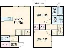 フェリスクレスコ 1階2LDKの間取り