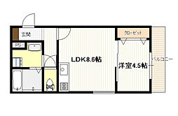 ARVA UNO 2階1LDKの間取り