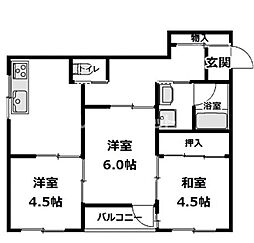 プラムフィールド 6階3DKの間取り
