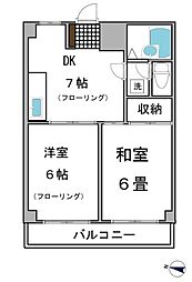 アベニュー成城2号館 3階2DKの間取り