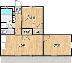 セレーノオジマII 1階2DKの間取り
