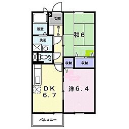 コーポサンレモ　Ｂ 1階2DKの間取り