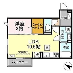ロイヤルステージ西持田町B棟 1階1LDKの間取り