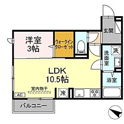 ロイヤルステージ西持田町B棟 2階1LDKの間取り