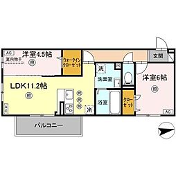 グランツェーレ鷹辻 3階2LDKの間取り