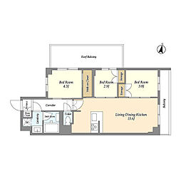 アジールコート練馬中村橋 4階3LDKの間取り