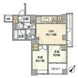 セルアージュ横濱関内エリーゼ 5階2LDKの間取り