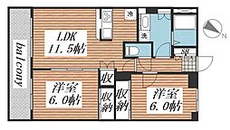 エバーグリーン 3階2LDKの間取り