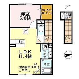 クレア・ド・ルーン　Ｂ 2階1LDKの間取り