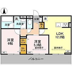 (仮称)前橋市天川原町一丁目PJ　B 2階2LDKの間取り