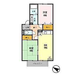 セジュール・ノエル　Ａ 2階2DKの間取り