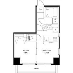 ゼクシア川崎 8階1DKの間取り
