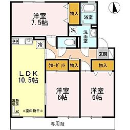エルフタウン吉久　Ｂ 1階3LDKの間取り