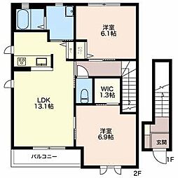 サミット Ｅ 2階2LDKの間取り