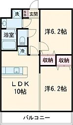 エイブル春日 5階2LDKの間取り