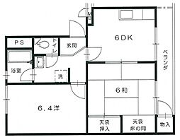 椿コーポ 1階2DKの間取り
