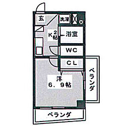 クレール車道I 3階1Kの間取り