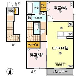 コートビレジ屋島III 2階2LDKの間取り