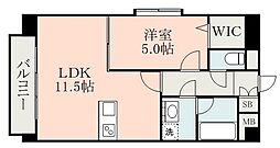 熊本市電A系統 田崎橋駅 徒歩27分の賃貸マンション 6階1LDKの間取り