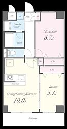 フレアコート北千住 3階2LDKの間取り
