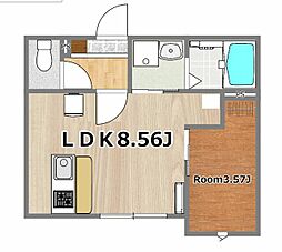 仮称）塩釜市港町新築アパート北棟 3階1LDKの間取り