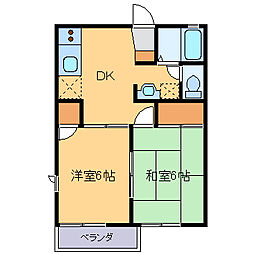 ブランパルファンＢ 2階2DKの間取り