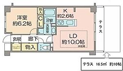 ビューコートＱＭ 1階1LDKの間取り