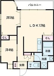 THE　GRANDE　HILLS（ザ グランデ ヒルズ） 203 2階2LDKの間取り
