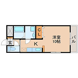 ガーデンハイツII 3階ワンルームの間取り