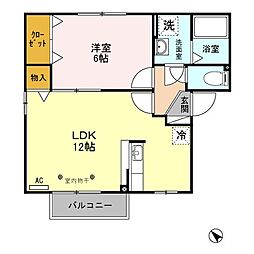 ウィルモア新町 2階1LDKの間取り