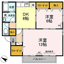 メゾンつつじケ丘　C棟 2階2DKの間取り