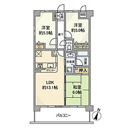 ベルドゥムール草加中央東 5階3LDKの間取り