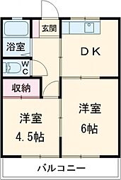 メゾン・ド・新町II 201 2階2DKの間取り