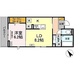Ｃｒａｄｌｅ 1階1LDKの間取り