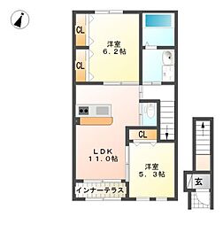 ボヌールＫ-I 2階2LDKの間取り