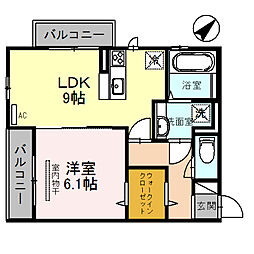 ティーガーデンヴィレッジ　B 2階1LDKの間取り