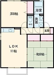 セジュールヒルトップB棟 2LDKの間取図画像