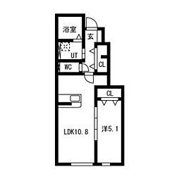 EQUUS(エクウス)B B102 1階1LDKの間取り