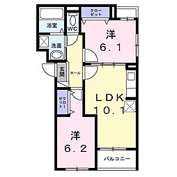 ブリオ安満 B棟 2LDKの間取図画像